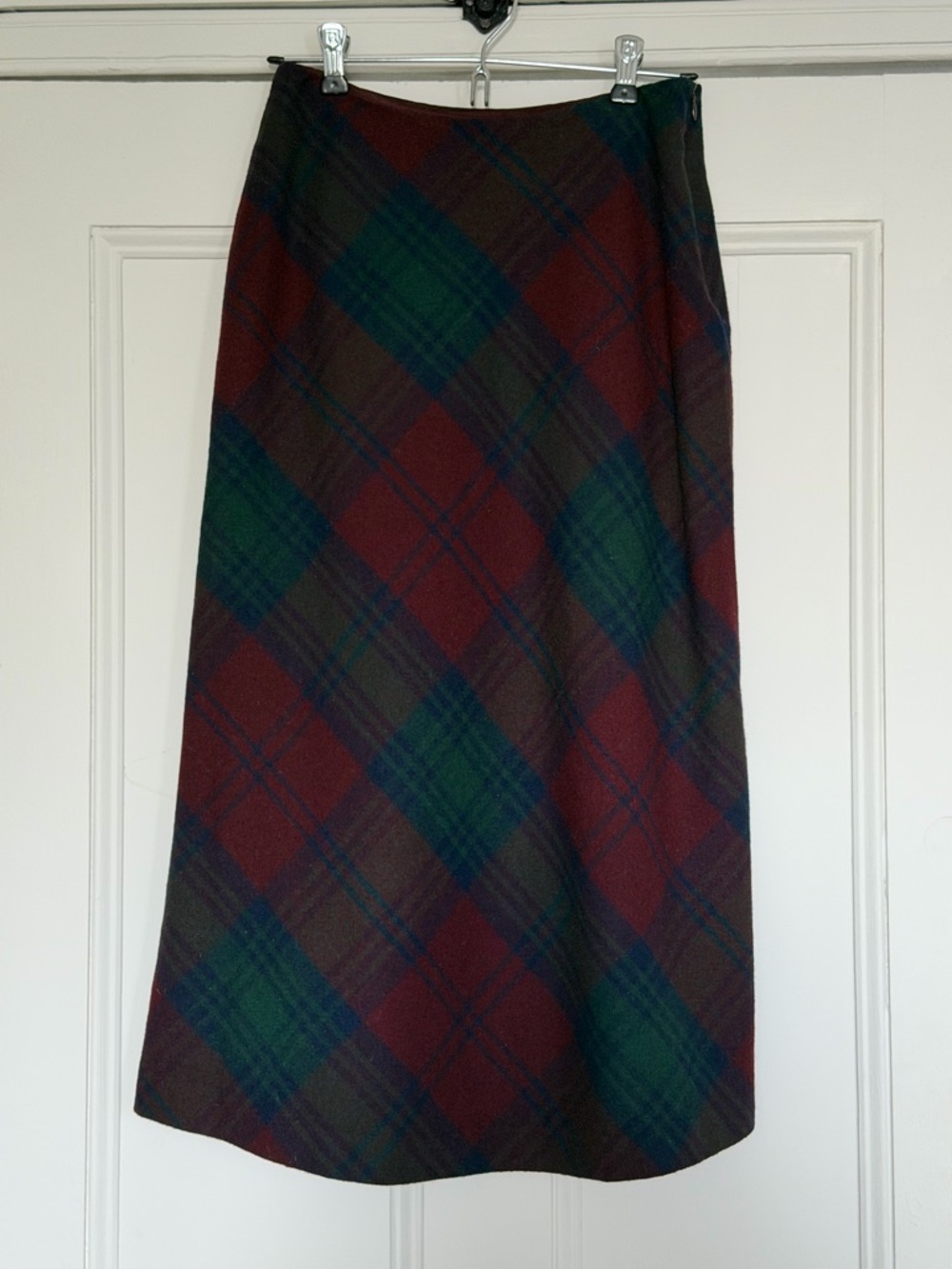 Lauren Ralph Lauren Burgundy, Green and Navy tartan wool Midi Skirt